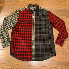 Chaps Multi-Plaid Colorblock Patchwork Shirt Men’s L Red Green Black Christmas