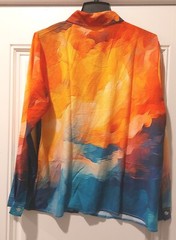 Multi Bright Colors Geometric Long Sleeve Button Up Polyester Shirt Mens 2XL