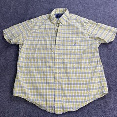 Nautica Shirt Mens L Yellow Plaid Preppy Golf Classic Coastal Resort Y2K Officia