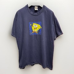 Vtg 2000s SpongeBob Squarepants Navy Blue T-Shirt Y2K Dbl Sided XL