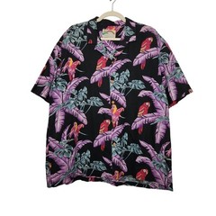 Vintage Hawaiian Hawaii Parrot Flower Nature Aloha Surf Surfer Button Shirt