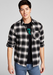 And Now This Men Flannel Collared Button Down Shirt Ivory/Black Plaid Size XL