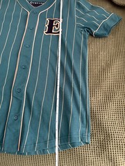 Empyre Baseball jersey button down shirt green pinstripe Mens Medium 100% cotton