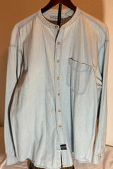 Coliseum Blue Vintage Denim Button Down Long Sleeve Band Collar Men’s XL (M8)