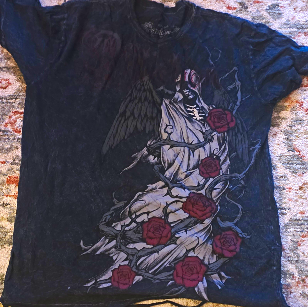 Affliction Men’s Black Angel Rose Graphic T-Shirt Regular 2xl Some Wear