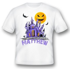 Halloween Haunted house tee personalized black or white tee. Add your name