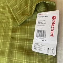 NWT MARMOT Eldridge Size S Plaid Pattern GREEN SHIRT Short Sleeve MSRP $65.