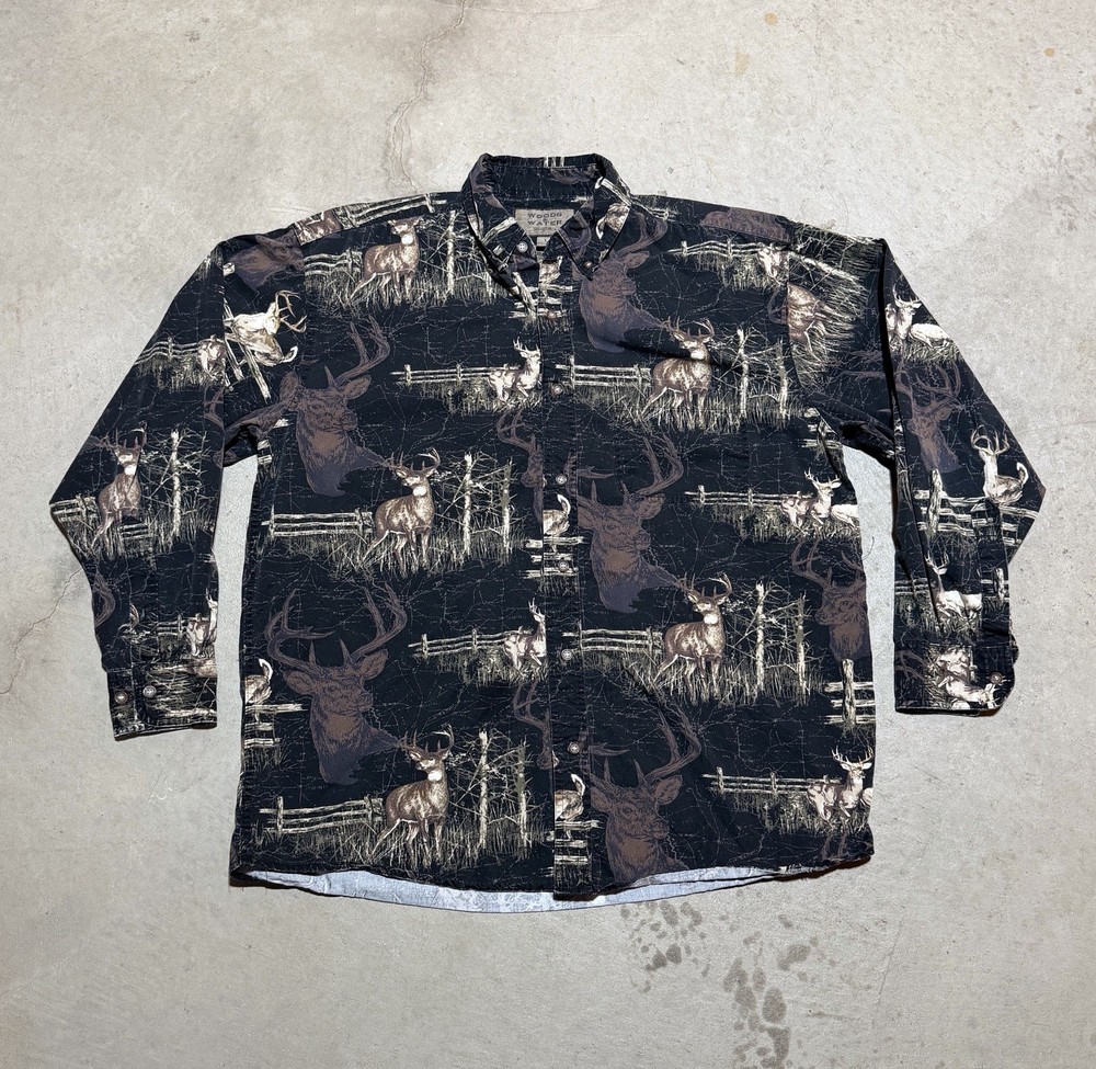 Vintage Woods & Water Button Down Men’s Size L Deer Rustic Hunting Nature Shirt