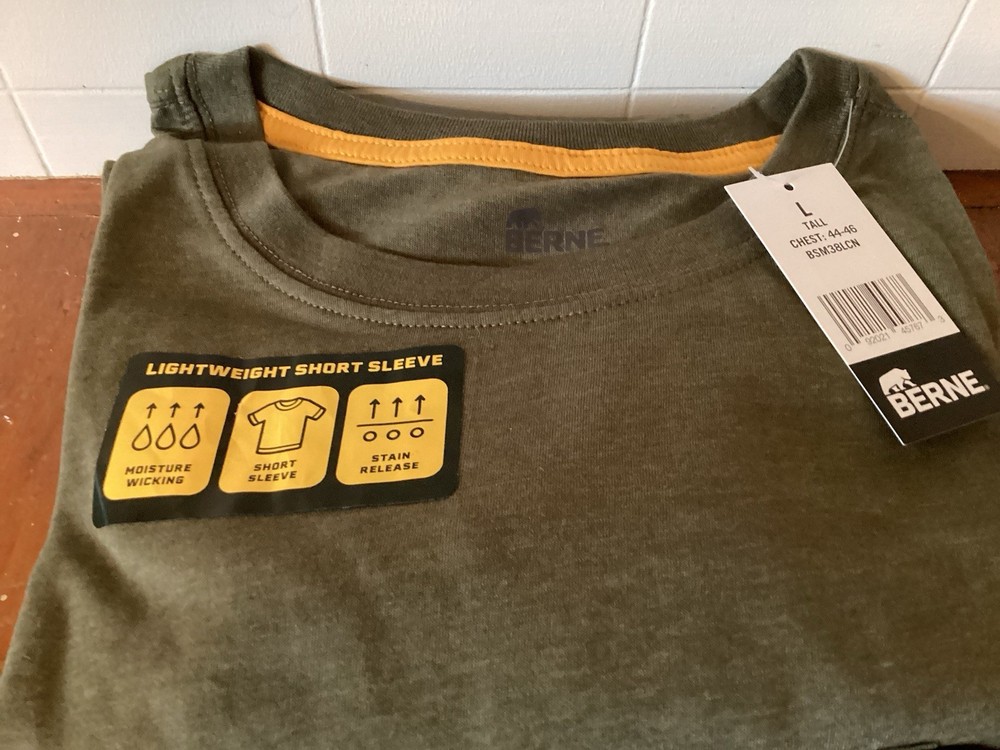 Berne Lightweight Performance SS Pocket T-Shirt BSM38LCN Olive Sz Lg Tall