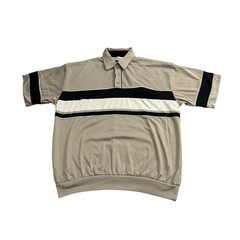 Classics by Palmland Polo Shirt Mens Large Tan Striped Excellent Banded Hem 90s