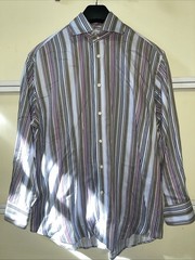 Thomas Dean Long Sleeve Button Up Stripe Cotton Shirt Size Large