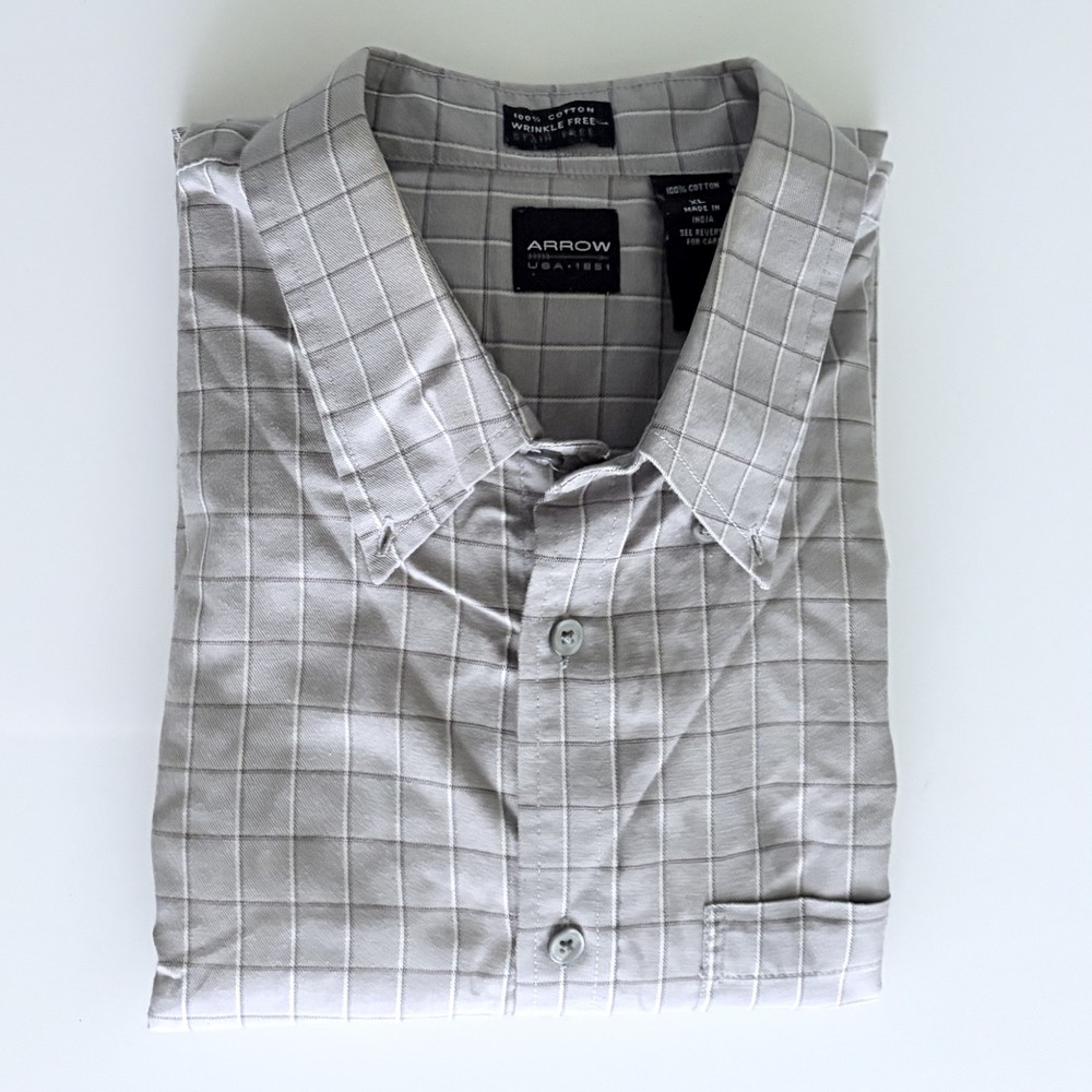 EUC ARROW Regular Men’s Button Down T-Shirt Dress Shirt XL Gray Long Sleeve