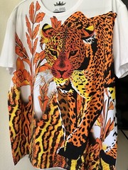 Heads or Tails Men’s Rhinestones Beaded / White/Orange Tiger T-shirt Size XL