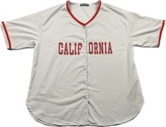 California Shein Button Up V-Neck Baseball Jersey, Tan & Orange Size Medium