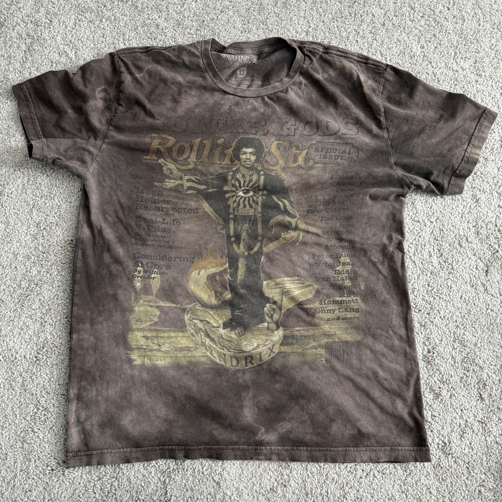 Jimi Hendrix Rolling Stone Collection T Shirt Large Brown Mineral Wash Band Tee