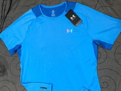 UNDER ARMOUR RUSH VENT ENERGY #444 2 TONES OF BLUE FITTED SHIRT SIZE L MEN $55