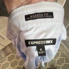 Express 1MX Modern Fit White Solid Stretch Cotton Dress Shirt S 14-14.5