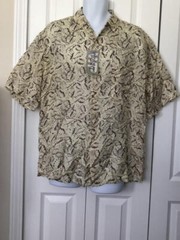 WINDHAM POINTE NWT Yellow Brown Blue Palm Leaf Print Silk Short Sleeve M