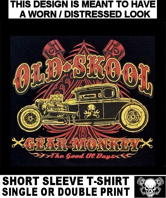 OLD SCHOOL GEAR MONKEY CHOPPED DEUCE COUPE HOT STREET ROD SKULL CAR T-SHIRT W112