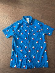 Isaac Morris IML button down popsicle shirt Sz small blue white red summer