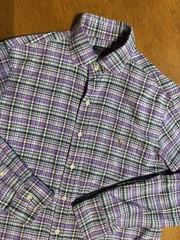 Polo Ralph Lauren Plaid Oxford Shirt Mens S Purple Flesh Pony Button Up