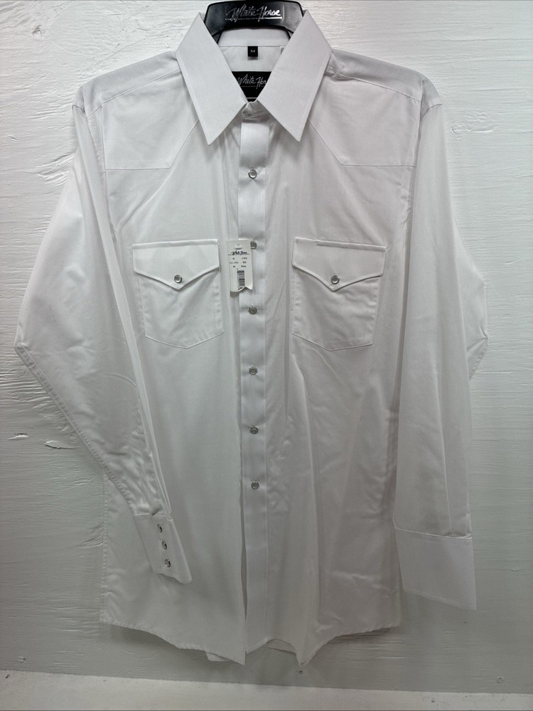 New men’s White Horse White Simple Long Sleeve Pearl Snap Medium K-33