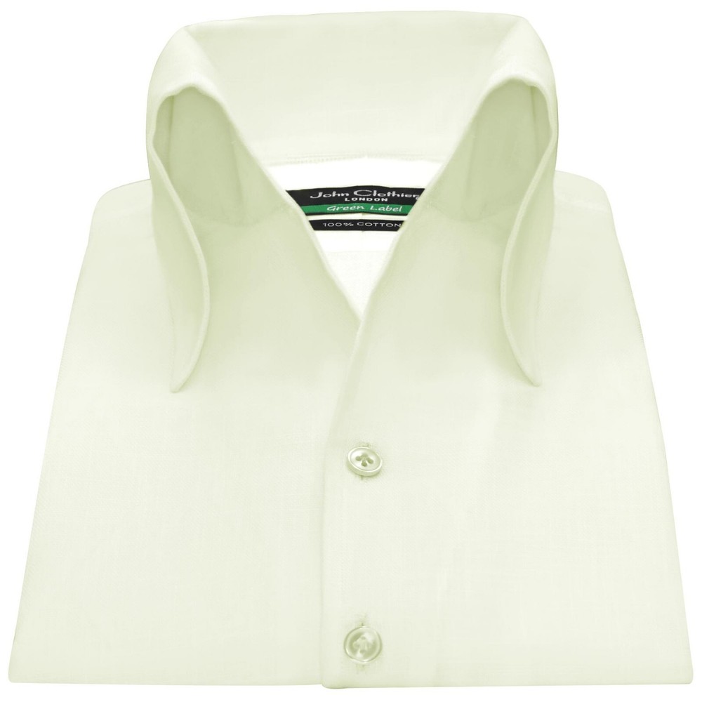 High Open Button-Down Collar 100% Cotton Cream Shirt for Men Party Style Unique