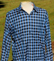 Robert Graham Men’s Flip Cuff Button Shirt Black Blue Gray Black Check Sz Large