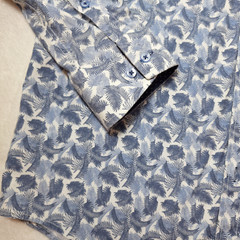 GUIDE LONDON Stretch Fabric Button-Down Shirt Mens Sz L Blue White Feather AOP