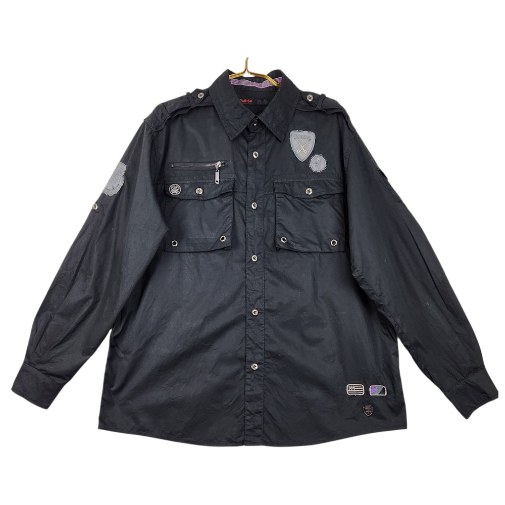 Parish Nation Mens Size XL Black Patches Embellished Long Sleeve Button Shirt