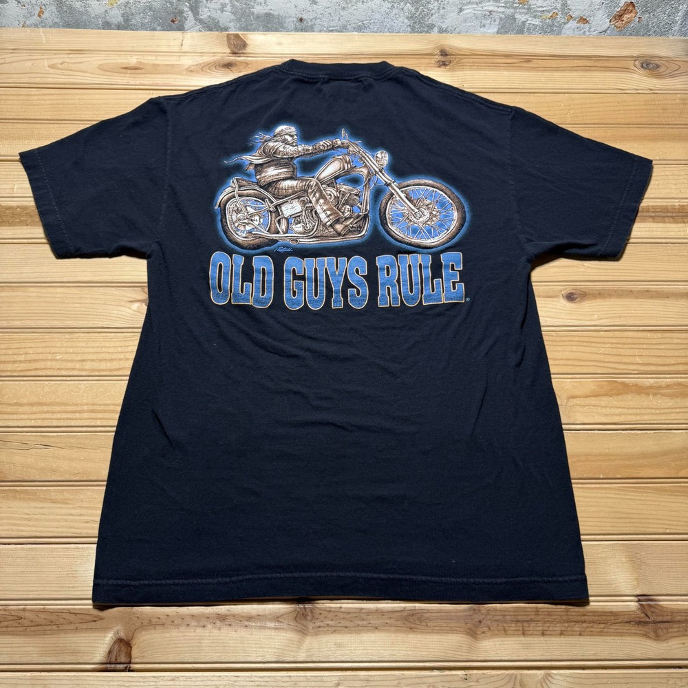 Vintage Y2K Old Guys Rule Biker Motorcycle Retro Graphic T-Shirt Men’s – Large