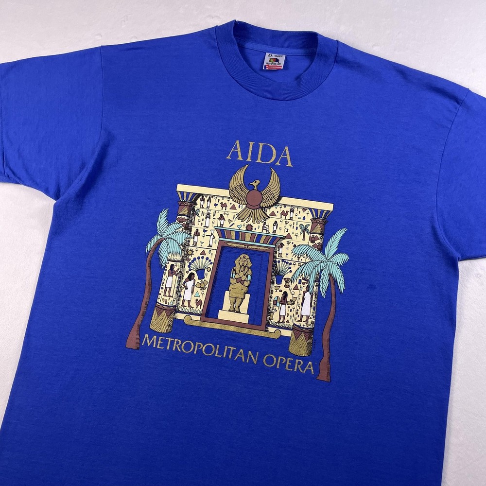 Vtg 90s Aida Metropolitan Opera Tee XL Egypt Temple Art Museum Single Stitch USA