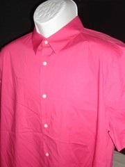 VINCE SOLID FUCHSIA PINK COTTON/ELASTANE BLEND S/S BUTTON FT. SHIRT SZ. XL SLIM