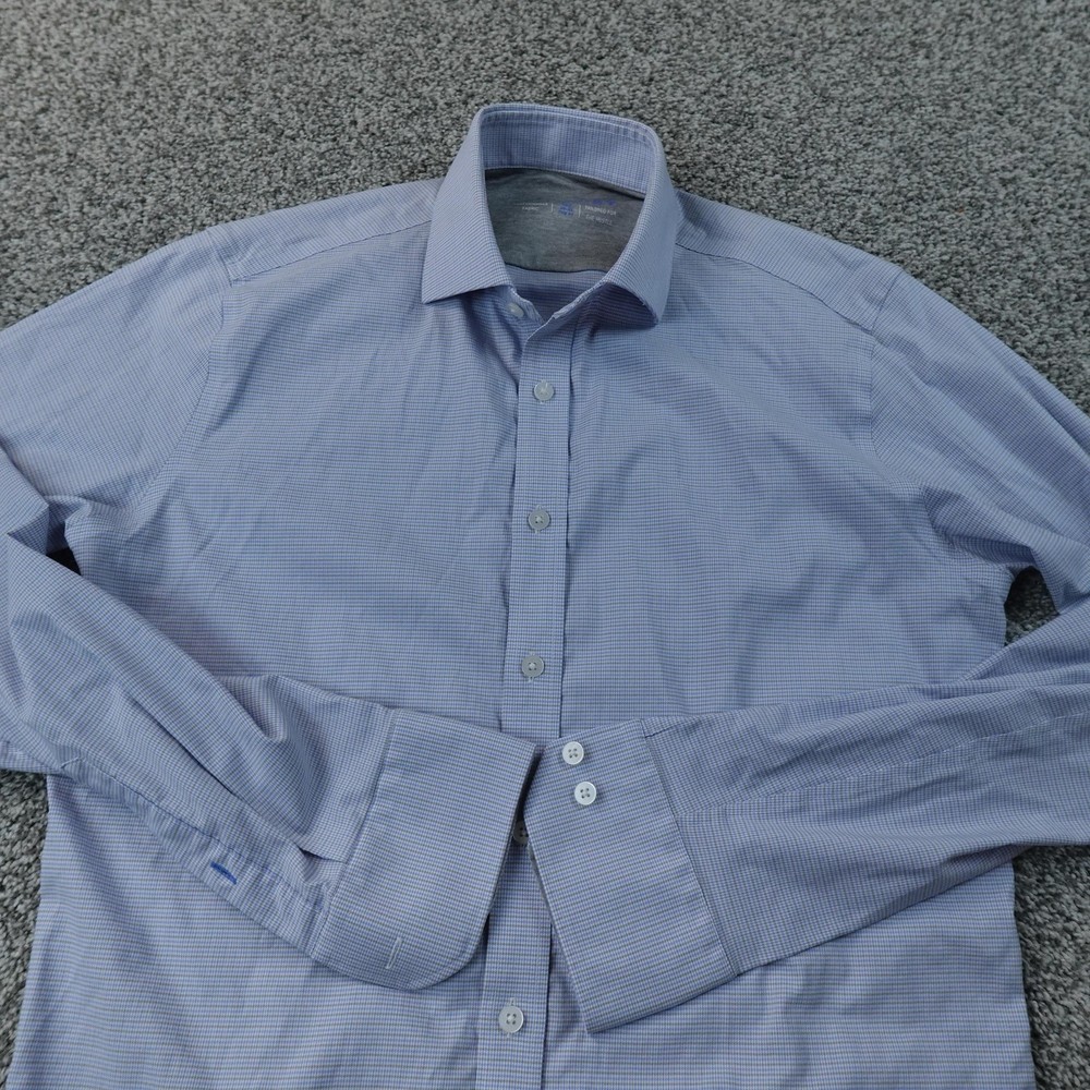 Twillory Shirt Mens 15.5 34/35 Blue Houndstooth Slim Performance Dress Button Up