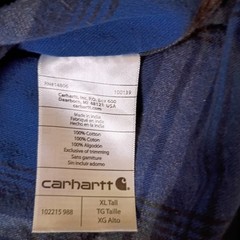 Carhartt Mens XL Tall Blue Plaid Flannel Shirt Hubbard Cotton Workwear 100139