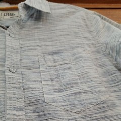 FREE PLANET Mens MEDIUM Button Front Blue White Short Sleeve Casual Cotton Shirt