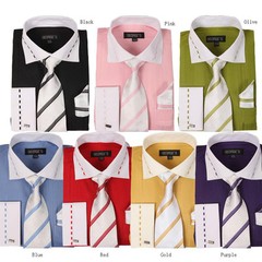 Men’s High Quality Fashion Dress Shirt With Tie And Hanky French Cuff AH621