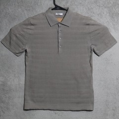 Paolo Pecora Polo Shirt Mens Small Gray Brown Ribbed Knit Cotton Casual Preppy