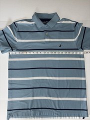 Nautical Performance Deck Shirt, Classic Fit Polo, Blue Striped, Mens Size Large