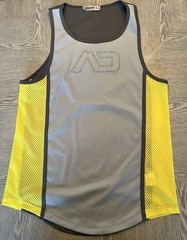 Addicted Dark & Light Gray & Yellow Mesh Tank Top Sz. M/ 32 See Thru on Sides