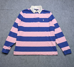 Polo Ralph Lauren Rugby Shirt Mens Large Stripe Pink Blue Preppy Retro Old Money