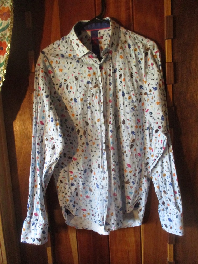 VISCONTI BLACK ALL-OVER LEAF PATTERN SHIRT LARGE