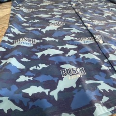 Shinesty Mens Busch Light Button Down Shirt Blue Fish Camo Sz L Large Can Pocket