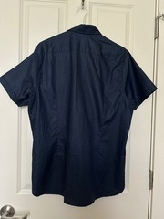 TED BAKER Short Sleeve Shirt Solid NAVY BLUE Pearl Button Trim Men’s Size 4