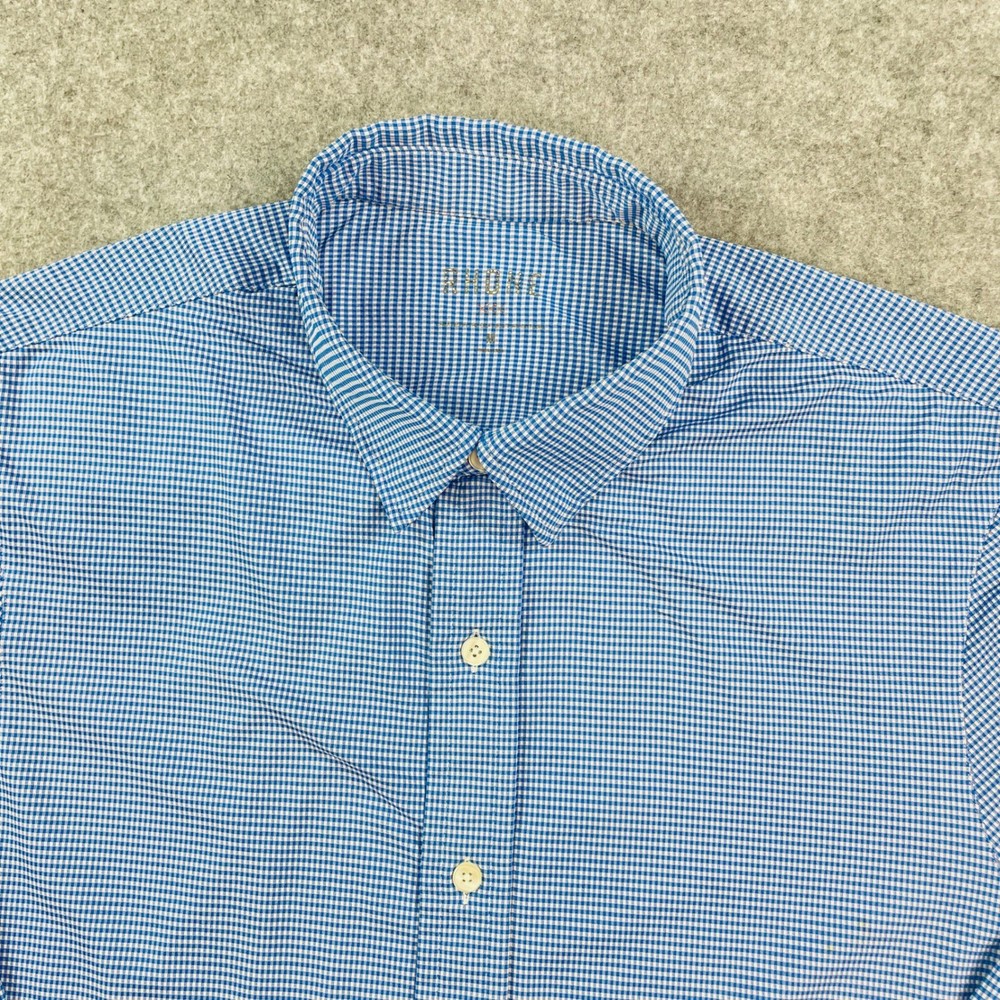 Rhone Mens Button Down Shirt M Blue Gingham Long Sleeve Athletic Gym Slim Fit