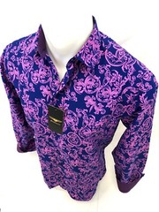 Mens PREMIERE Long Sleeve Button Down Dress Shirt PINK BLUE PAISLEY DESIGNER 622