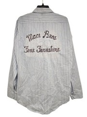 Vtg Mace Bros. Fine Furniture Mens Medium Blue Pinstriped Collared Work Shirt