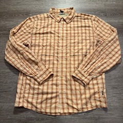 REI Co-op Shirt Mens Medium Orange Plaid Sahara Nylon Hiking Long Sleeve Vented