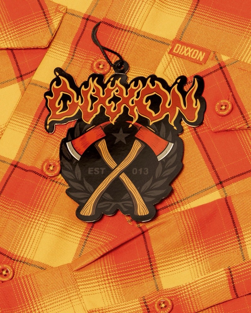 DIXXON FLANNEL CO – BLAZE – LARGE – BRAND NEW – ORANGE BLACK PLAID – FIREFIGHTER