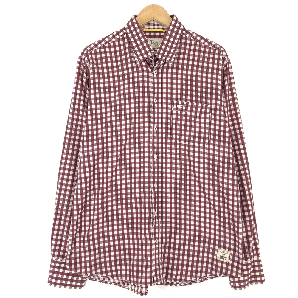 Camel Active Vintage Button-Down Shirt Red Plaid Long Sleeve Modern Fit L